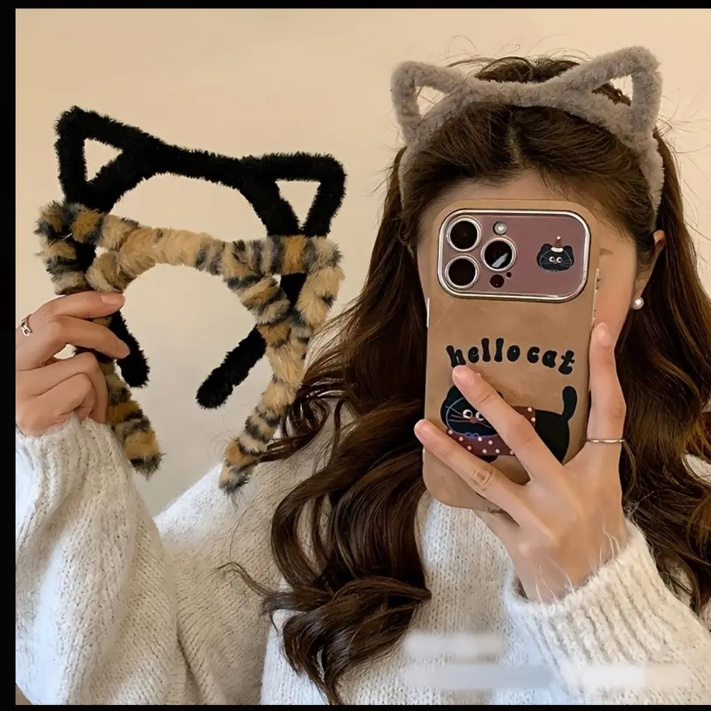 Cashmere Plush Cat Ear Headbands Perfect for Makeup, Face Washing 5 pack